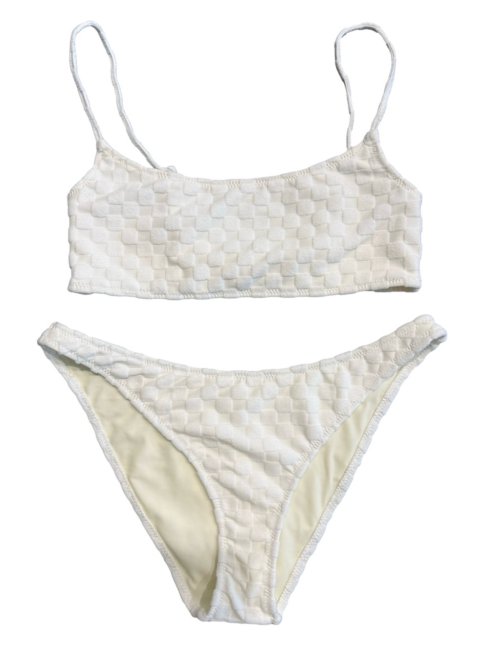 Triangl Bikini in White Terry Check with Bralette Top and Cheeky Bottoms